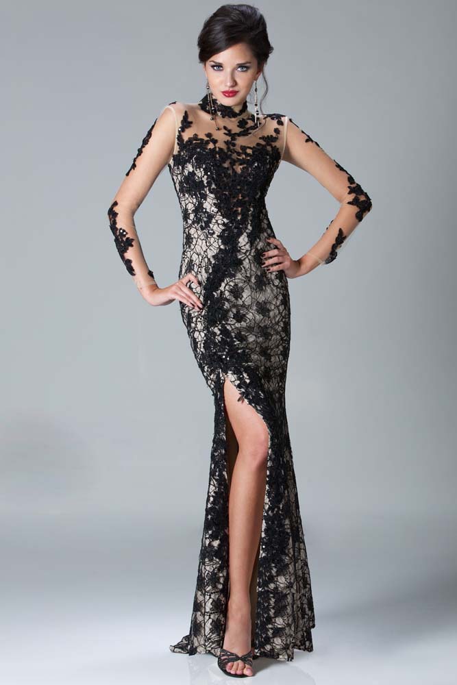 black lace prom dress