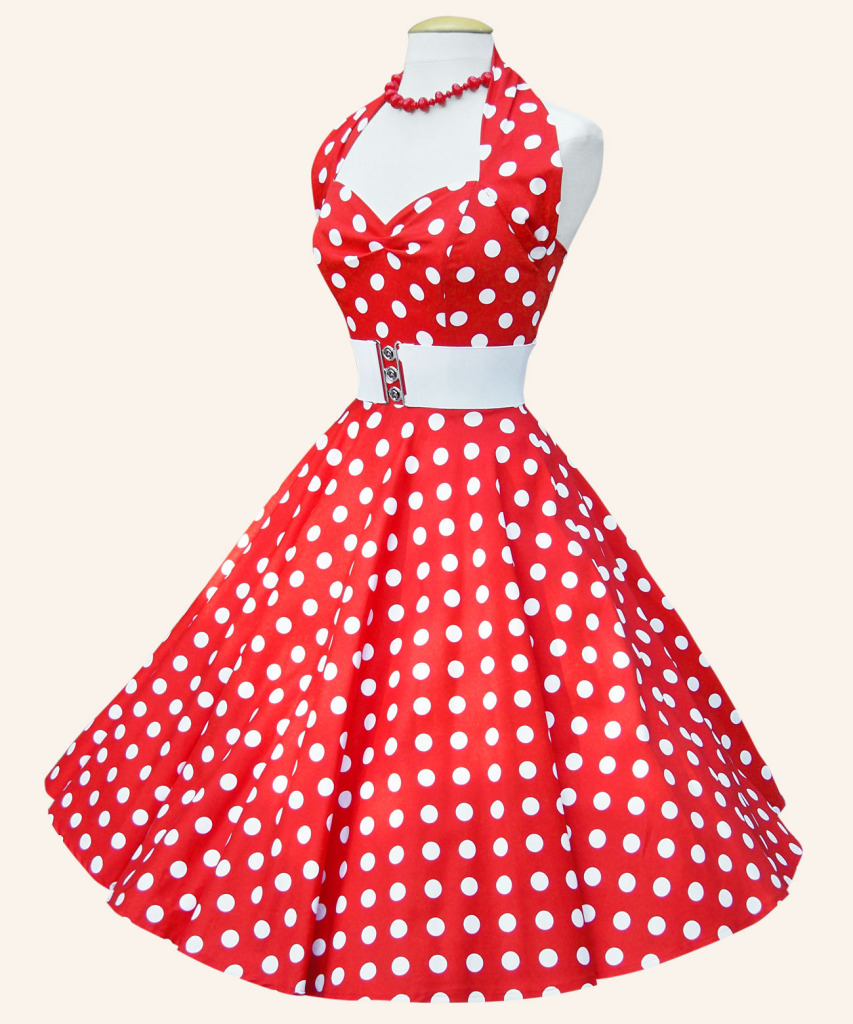 red and white polka dot dress