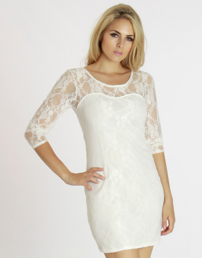 white lace dress with sleeves