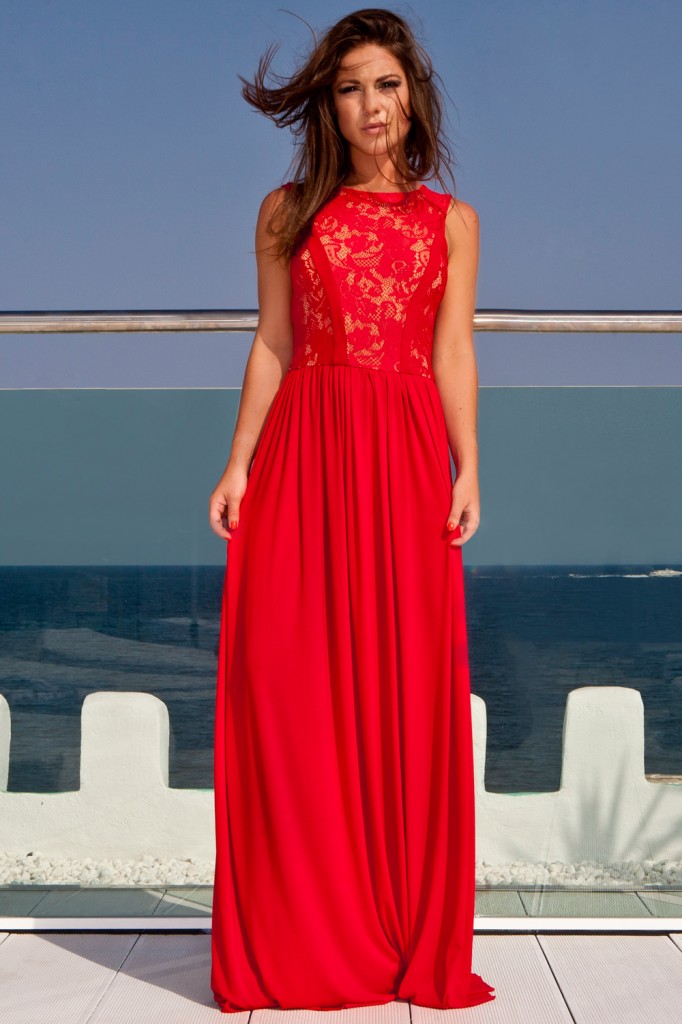 Evening red maxi dress