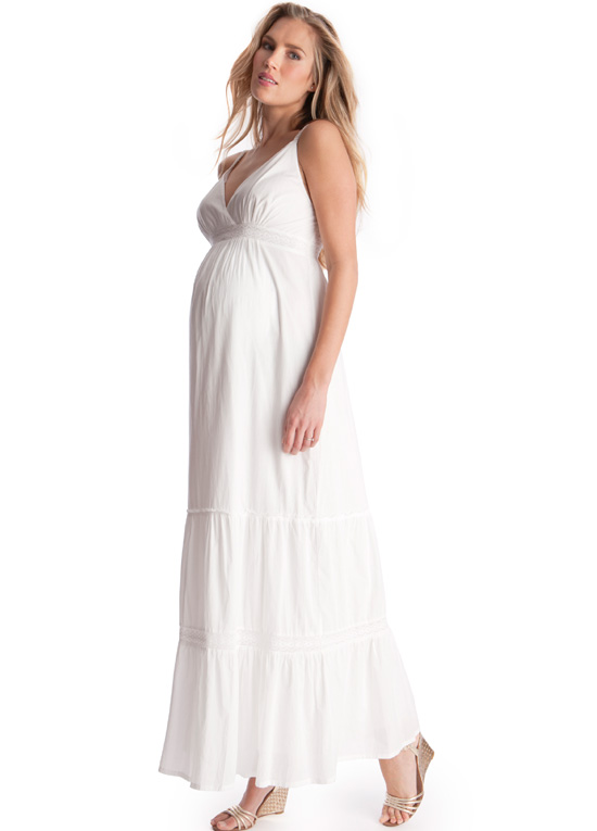 White Maternity Maxi Dress | Dressed Up Girl