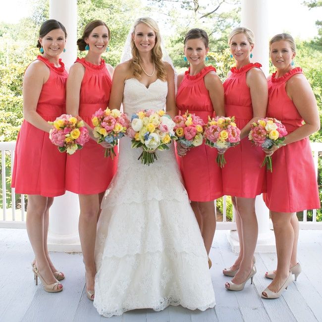 Short bridesmaid dresses coral