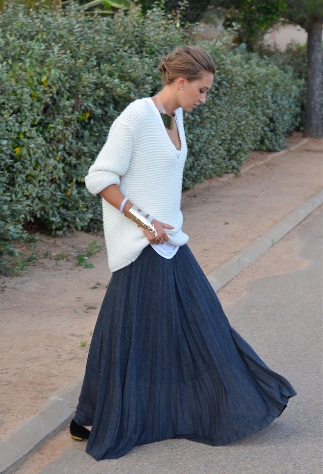 long skirt with sweater outfit