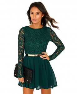 Long Sleeve Lace Skater Dress