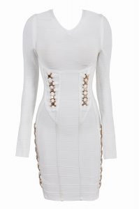 Long Sleeve White Bandage Dress