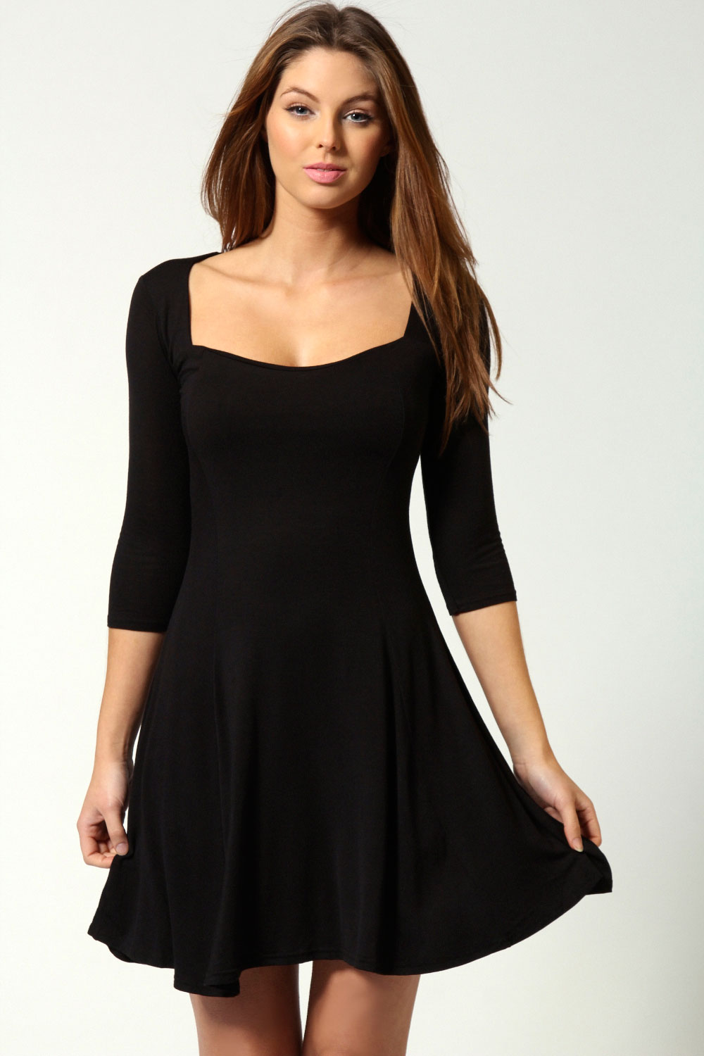 black wrap skater dress