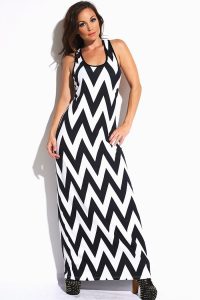 Chevron Maxi Dress Black and White