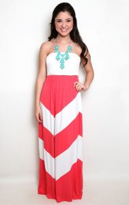 Coral Chevron Maxi Dress