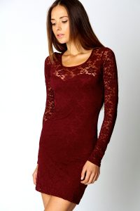 Long Sleeve Red Lace Dress