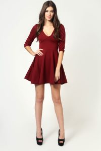 Long Sleeve Red Skater Dress