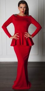 Red Long Sleeve Peplum Dress
