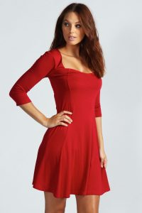 Red Skater Dress With Sleeves