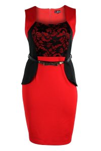 Red and Black Peplum Dress