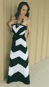 Strapless Black and White Chevron Dress