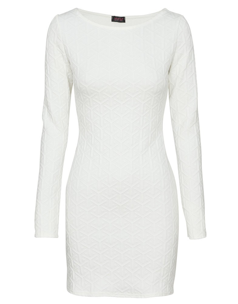 White bodycon dress long sleeve casual the knee