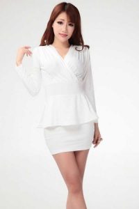 White Long Sleeve Peplum Dress