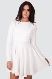 White Long Sleeve Skater Dress