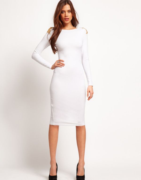 white bodycon midi dress long sleeve year