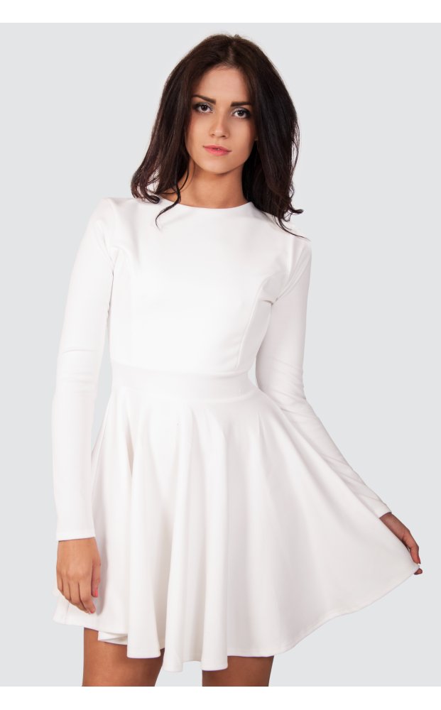 white skater dress with sleeves