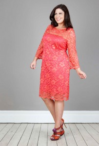 Full Sleeve Plus Size Coral Lace Dress