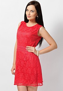 Sleeveless Coral Red Lace Dress