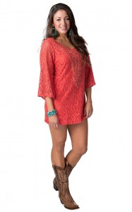 Three Quarter Sleeve Coral Lace Dress