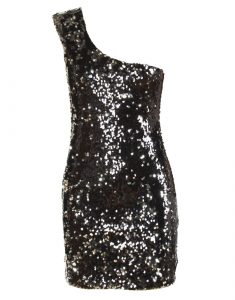 Black Sequin One Shoulder Dress