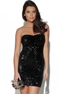 Black Strapless Sequin Dress