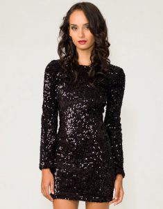 Long Sleeve Black Sequin Dress