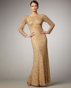 Long Sleeve Gold Sequin Dress