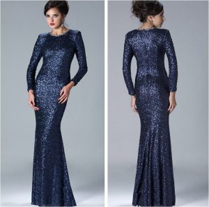 Long Sleeve Sequin Prom Dress