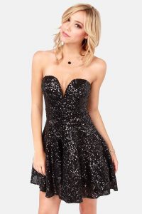 Strapless Black Sequin Dress