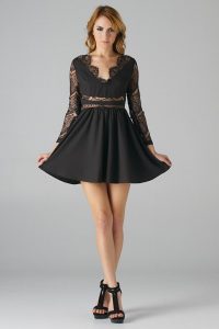 Black Long Sleeve Fit and Flare Dress