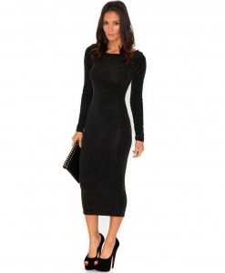 Black Long Sleeve Midi Dress