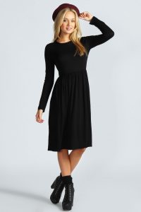 Black Long Sleeve Midi Dress