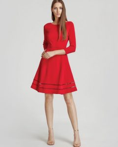 Sleeve Red Fit and Flare Dress