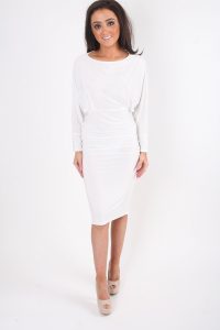 White Long Sleeve Midi Dress