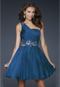 Blue One Shoulder Cocktail Dress