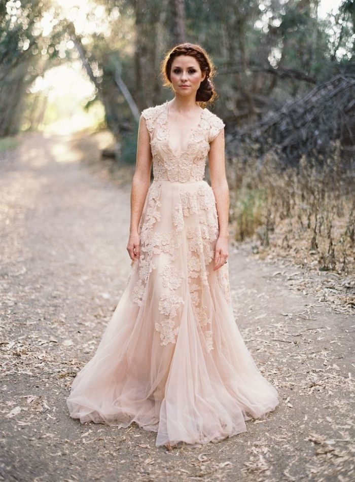 Simple pink on sale wedding dress