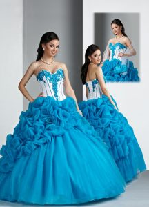 White and Turquoise Quinceanera Dresses