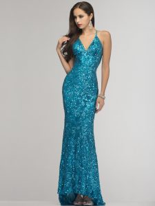 Turquoise Sequin Prom Dress