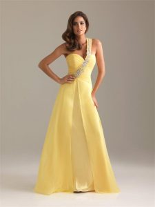 Yellow One Shoulder Prom Dress