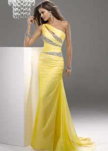 Yellow One Shoulder Prom Dress
