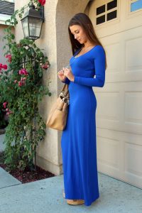 Blue Long Sleeve Maxi Dress