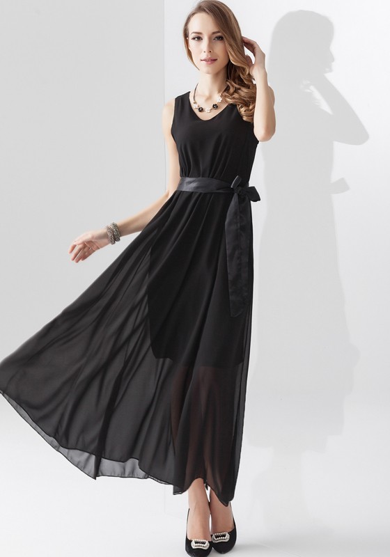 plain black maxi dress with sleeves