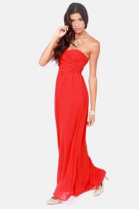 Red Strapless Maxi Dress