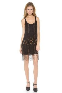 Black Beaded Drop Waist Dress