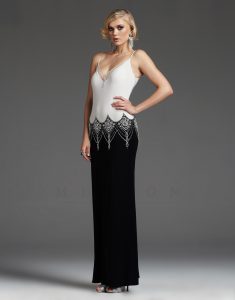 Black and White Drop Waist Prom Dress