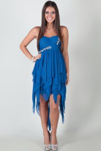 Blue Strapless High Low Dress