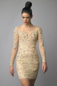 Champagne Cocktail Dress with Sleeves